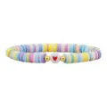 Bohemian buntes handgefertigtes Tonperlen-Stretcharmband mit zentralem rotem Herzanhänger - Macaron Mix Rotes Herz Stil (09)
