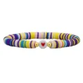 Buntes böhmisches handgefertigtes Armband aus Polymer-Ton-Perlen mit rotem Herz - Lila Gelb Rosa Blau Weiß Mix Stil (10)