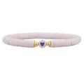 Böhmisches handgefertigtes Armband aus hellrosa Polymer-Ton mit lila Herzperle, elastisch - Hellrosa Lila Herz Stil (12)