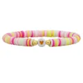 Farbiges Heishi-Armband aus Polymer-Ton mit Herz-Anhänger auf weißem Grund. - Rosa Weiß Gelb Grün Mix Stil (15)