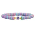 Farbenfrohes böhmisches handgemachtes Polymer-Ton-Perlenarmband mit zentralem lila Herzmotiv - Rosa Lila Blau Cyan Mix Stil (16)