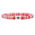 Handgefertigtes bunter Heishi-Perlenarmband aus Polymer-Ton mit lila Herz-Anhänger - Rosa Rosenrot Weiß Orange Mix Stil (17)