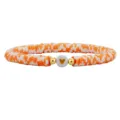 Handgemachtes böhmisches Heishi-Perlenarmband aus Polymer-Ton in Orange und Weiß mit Herz - Orange Weiß Gestreift Gold Herz Stil (19)