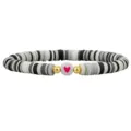 Handgefertigtes elastisches Heishi-Perlenarmband mit rosa Herz-Charm und Goldakzenten - Schwarz Grau Weiß Hot Pink Herz Stil (20)