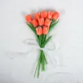 Orange faux tulip bouquet with white ribbon, artificial flower for home decor and weddings. - 35cm / New Lily of the Valley & Tulip - Orange