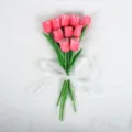 Pink artificial tulip bouquet with white ribbon fake flowers for home wedding decor photography - 35cm / New Lily of the Valley Tulip Pink