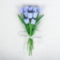 Artificial blue tulip bouquet with white ribbon, ideal for home decor, weddings and photography. - 35cm / New Lily of the Valley Tulip Lotus Pink