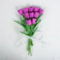 PU artificial purple tulip bouquet with white ribbon, beautiful wedding photo prop and home decor. - 35cm / New Lily of the Valley & Tulip - Purple
