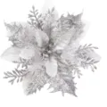 Fiore di stella di Natale artificiale con glitter argento per decorazione albero. - Fiore di Natale a Doppio Strato 14cm / Argento