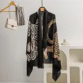 Bufanda negra con estampado de tigre leopardo chal retro elegante moda de mujer - Gran guepardo negro