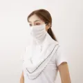Mascarilla facial de protección solar de verano velo transpirable de gasa bufanda antipolvo ciclismo - Talla única / 2 Bordado - Flores verdes sobre fondo blanco