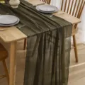 Olive green cheesecloth table runner, rustic gauze table decor for wedding and dining. - 90-180cm Seersucker with Four-Side Frayed Edges / Olive Green