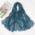 Dark teal crinkled women scarf, solid color lightweight gauze shawl for daily use. - Peacock Blue
