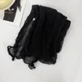 Women black pleated sheer scarf long lightweight fashion neckerchief daily wear accessory - Black