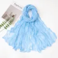 Light blue pleated chiffon scarf detail, soft lightweight summer sun protection shawl. - Sky Blue