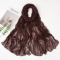 Dark brown pleated voile scarf detail, showing fine crinkled texture and lightweight summer fabric. - Dark Coffee