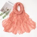Solid color crinkled chiffon scarf women lightweight summer sun protection shawl wrap detail - Coral Pink
