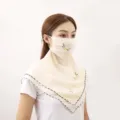 Summer sun protection face mask veil chiffon floral embroidery breathable UV block scarf - 4# Peach Blossom Beige