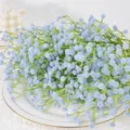 Blauwe kunstmatige gipskruid bloemenboeket, PU touch decoratieve bloemstuk SKU display. - Lichtblauw