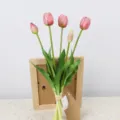 Artificial tulip bouquet soft PU flower realistic home wedding table decoration pink. - Soft Rubber Tulip (Deep Pink)