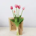 Artificial tulip bouquet PU soft rubber fake flowers home decor table arrangement pink - Soft Rubber Tulip (Rose Red)