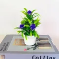 Artificial potted lotus plant faux green bonsai small table ornament simulation flower decor - Violet Blue