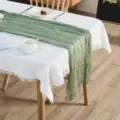 Hermoso camino de mesa de gasa arrugada boho y mantel blanco de gofre para las fiestas - 90*180cm / Verde Salvia