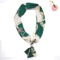 Pañuelo twilly de seda con estampado de cadena verde, bufanda estrecha para bolso y pelo - Verde