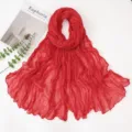 Bufanda Voile Arrugada Roja Color Sólido Ligera Mujer Moda Versátil Chal Protector - Rojo