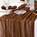 Camino de mesa de muselina arrugada marrón, elegante gasa plisada decoración fiesta - 90*180cm / Café