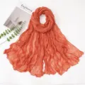 Bufanda de gasa arrugada naranja, color sólido, chal ligero de protección solar estival. - Naranja