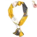Stylish narrow silk scarf for women, versatile twilly for handbag or hair accessory. - Yellow Patchwork