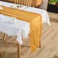 Κίτρινος δρομέας τραπεζιού από γάζα μποέμ, ρουστίκ υφασμένο ύφασμα για γάμο και πάρτι. - 90*180cm / Κίτρινο τζίντζερ