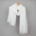 Écharpe châle blanc en coton lin avec franges léger protection solaire douce élégante cou - Blanc