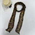 Retro leopard print wrinkled lightweight scarf for women, stylish spring and autumn neckwear. - Dark Coffee Leopard