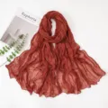 Pleated balis gauze scarf for women, solid rust red color, lightweight sun protection shawl. - Rust red