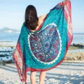Ethnic Print Tassels Beach Towel Cotton Linen Sun Protection Shawl Scarf for Travel - 3# Classic Blue Stripes
