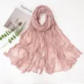 Pink crinkle sheer scarf women solid versatile summer sun protection shawl wrap style - Flesh Pink