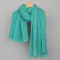 Écharpe froissée vert sarcelle en coton lin femmes, châle à franges protection solaire - Vert Turquoise