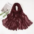 Burgundy crinkled balibasi silk scarf women solid color versatile shawl for sun protection. - Dark Wine Red