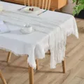 Λευκός boho τρέχων τραπεζιού από γάζα και υφασμένο τραπεζομάντηλο για διακόσμηση. - 90*180cm / Λευκό