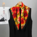 Bufanda cuadrada de terciopelo floral estilo pintura al óleo elegante mujer invierno - Flor de terciopelo color 2