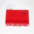 Variante de bufanda de invierno lisa roja tacto cachemir con flecos elegantes para mujer - Rojo Brillante Tipo 2