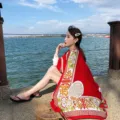 Ethnic print red scarf beach shawl for women travel sun protection traditional floral wrap. - Style 5