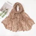 Solid color pleated bali yarn scarf, lightweight breathable sun protection shawl for women. - Camel