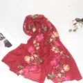 Bufanda de lino de algodón bordada bohemia mujer viaje protección solar chal floral - Granate