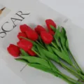 Artificial red tulip flowers simulation PU touch floral bouquet for home decor wedding party - 35cm / Bright Red