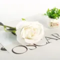Single white artificial rose flower for wedding home decor photography props gift item. - White
