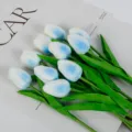Blue artificial tulip flower PU touch simulation bouquet for home decoration photography props - 35cm / White and Blue