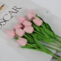 Artificial pink tulip flowers bouquet faux PU floral decor for home wedding photography - 35cm / True Love Pink